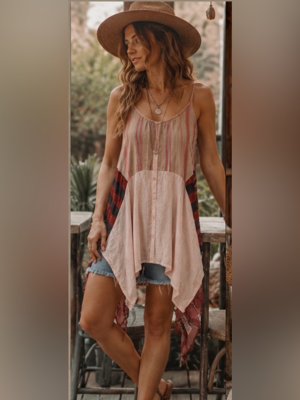 Upcycled The Morgan Factory spaghetti strap boho hi low oversized fit top XS-M